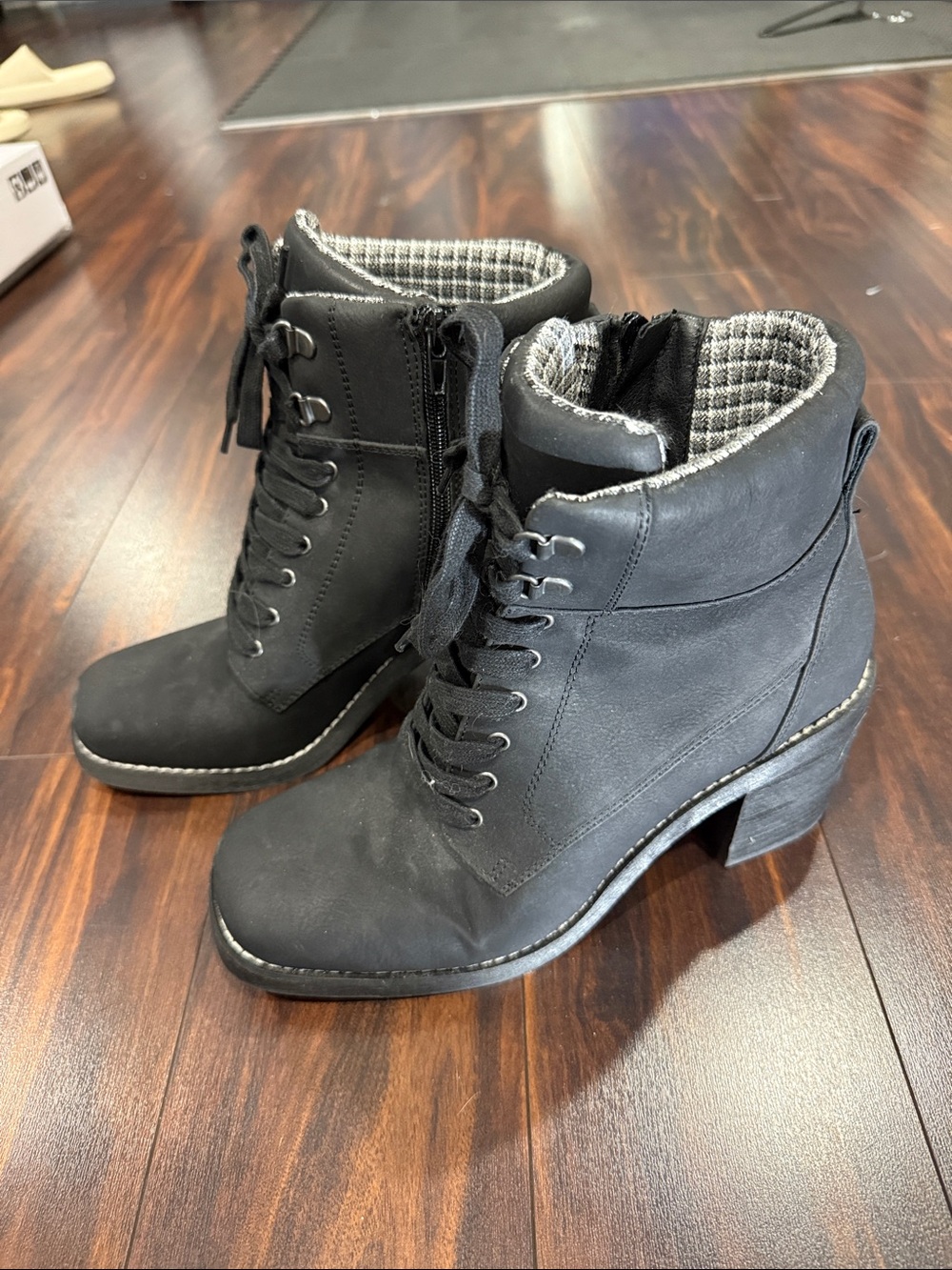 Crown Vintage Black Lace-Up Ankle Boots with Block Heel